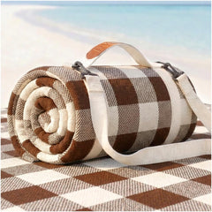 RYCHIC front view showing full oversized beach blanket and portability benefit