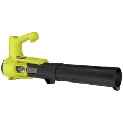 RYOBI blower clearing leaves on driveway demonstrating fast cleanup benefit