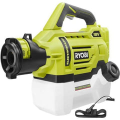 RYOBI electrostatic sprayer front view showing tank and nozzle for easy filling and precise spraying