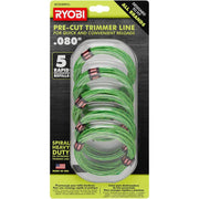 RYOBI front pack showing five precut spiral line refills and quick-install convenience