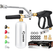 Saker foam cannon front view showing bottle and connector, improves cleaning speed