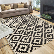 SAND MINE front view of black and beige lattice mat, stylish outdoor decor