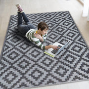 SAND MINE front view showing rug’s modern lattice and durable finish