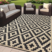 SAND MINE front view of 6x9 reversible rug shows modern black beige look and curb appeal