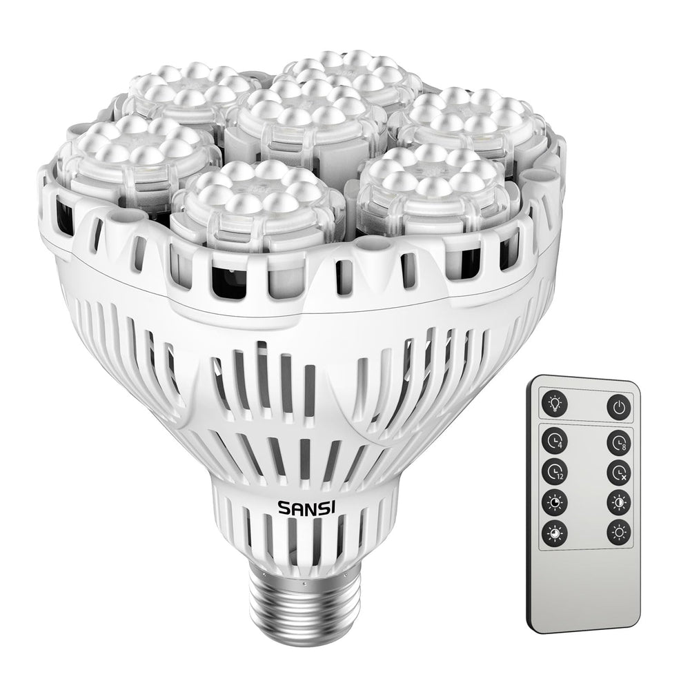 SANSI front packaging showing bulb and remote, clear benefits