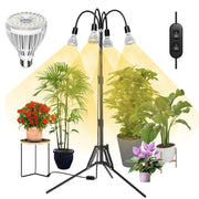 SANSI four-head grow light front view showing even plant coverage benefit
