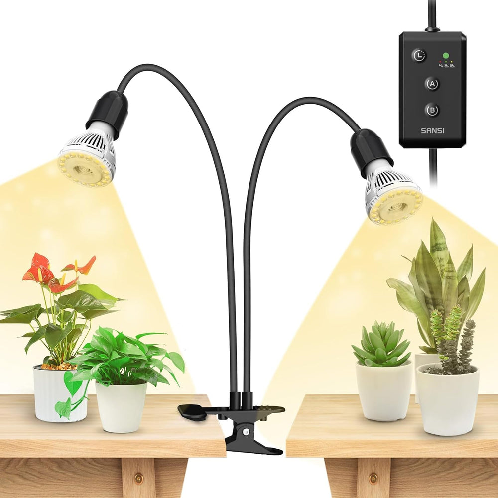 SANSI front view of LED grow light showing full-spectrum panel and compact design benefit