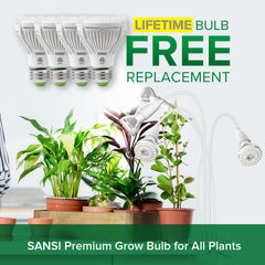 SANSI flexible gooseneck positioned over potted plants for precise light targeting