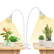 SANSI grow light front view showing clip-on and dual heads, improves plant coverage