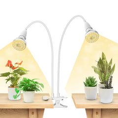SANSI grow light front view showing clip-on and dual heads, improves plant coverage