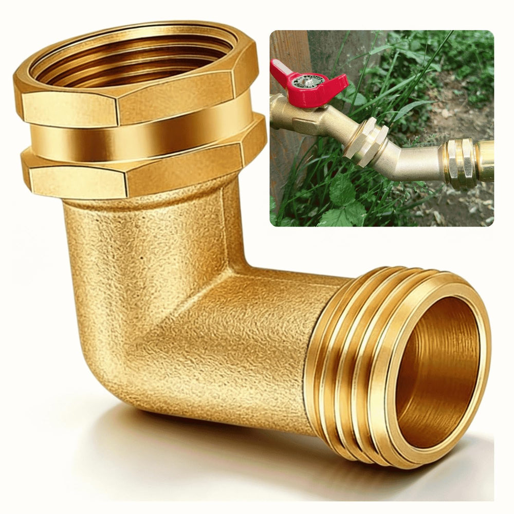 SARANICE front view elbow connector showing compact 90° fit and durable brass