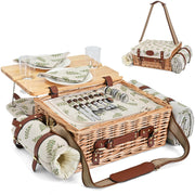 SatisInside front view of woven picnic basket showing neat storage and portability