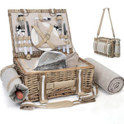 SatisInside front view of wicker picnic basket shows classic style and portability
