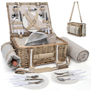 SatisInside wicker picnic basket front view showing suitcase style and strap for easy carry