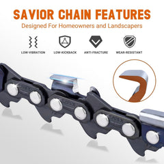 Savior chain mounted on a 20" guide bar demonstrating fit and readiness