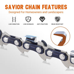 Savior close detail of drive links and .050" gauge for correct fit
