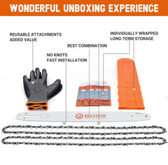 Savior complete kit laid out with two chains and accessories for readiness