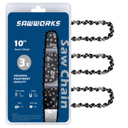 SawWorks front packaging showing three 10-inch chains and product label for quick identification