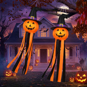 Saysurey pumpkin windsock front view showing bold face and high visibility