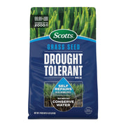 Scotts front bag showing drought tolerant mix and usage benefit