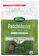 Scotts PatchMaster front bag showing product and usage benefits