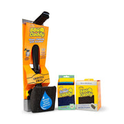 Scrub Daddy kit front view showing brush head, refill and two scouring sponges for complete grill cleaning