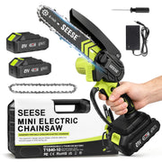 Seese mini chainsaw front view showing compact design and easy handling benefits