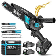 Seesii mini chainsaw front view showing compact design and portability