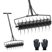 Seeutek front view of 18-inch aerator showing roller and frame benefit efficient coverage