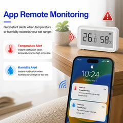 SENCKIT close-up of LCD display highlighting temperature and humidity accuracy