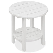 SERWALL front view of white round side table showing compact footprint and style