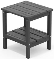 SERWALL front view of grey two-tier table showing sturdy, weatherproof design