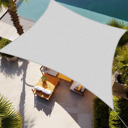 Shade&Beyond front view of light grey 12x16 rectangle sail showing coverage benefit