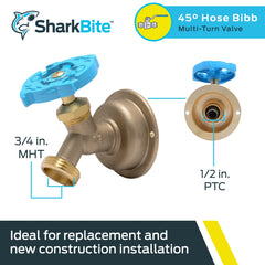 SharkBite close-up of 2.4-inch mounting flange showing stable mounting benefit