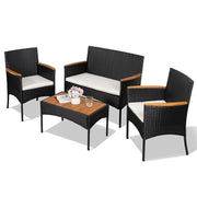Shintenchi front view of assembled patio set showing modern black rattan and comfort