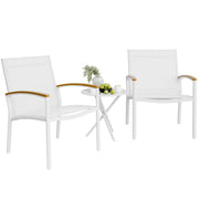 Shintenchi front view of white bistro set showing compact design and ease