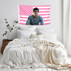 Shmbada flag hung in a dorm room adding personality and easy-install benefit