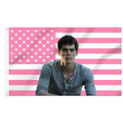 Shmbada front view of full 3x5 flag showing Dylan O'Brien artwork and visual impact
