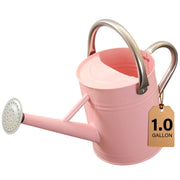 shopwithgreen pink watering can front view showing shape and spout, stylish and functional
