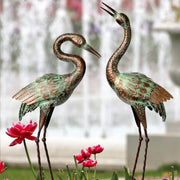 Shorayn front view of two life-size cranes showing elegant yard presence