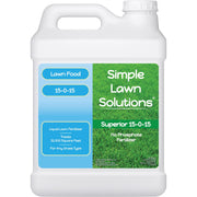 Simple Lawn Solutions front label showing 2.5 gallon concentrate and coverage benefit