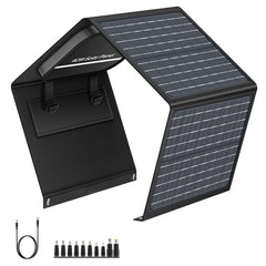 SinKeu front view of 40W foldable panel showing ports and cells for reliable charging