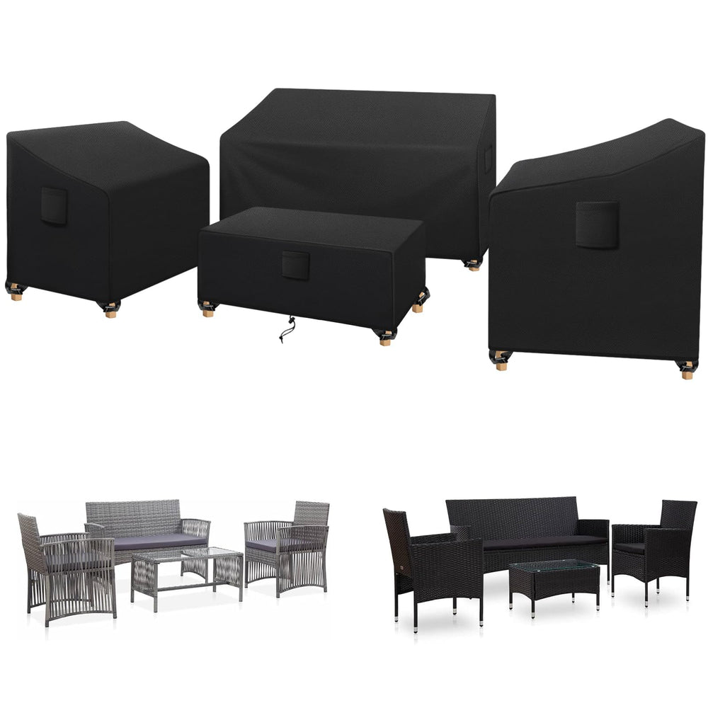 SIRUITON front view of all four covers protecting patio set for lasting outdoor care