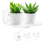 Skewo clear shelf front view showing slim acrylic and neat profile benefit: unobtrusive display