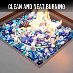 Skyflame beads in lit fire bowl demonstrating brighter flames and aesthetic upgrade