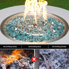 Skyflame glass in fire pit at night producing brighter, cleaner flames
