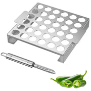 Skyflame front view full rack showing 36-pepper capacity and organized grilling benefit