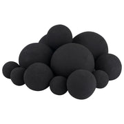 Skyflame front view packaging showing 12 black ceramic fireplace balls and contents clarity