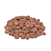 Skyflame front bag view showing 10lb package and red lava rocks benefit durability