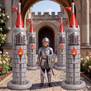Skylety front view of two castles showing party-ready focal decor